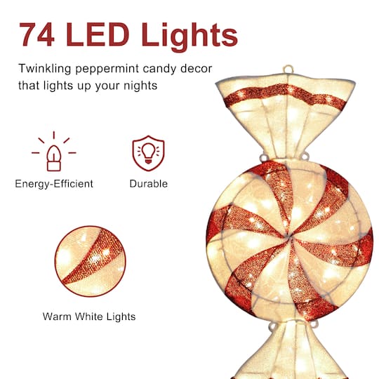 Puleo International 6ft. Pre-Lit Peppermint Candy Pathway Stake Christmas Décor with Warm White LED Lights